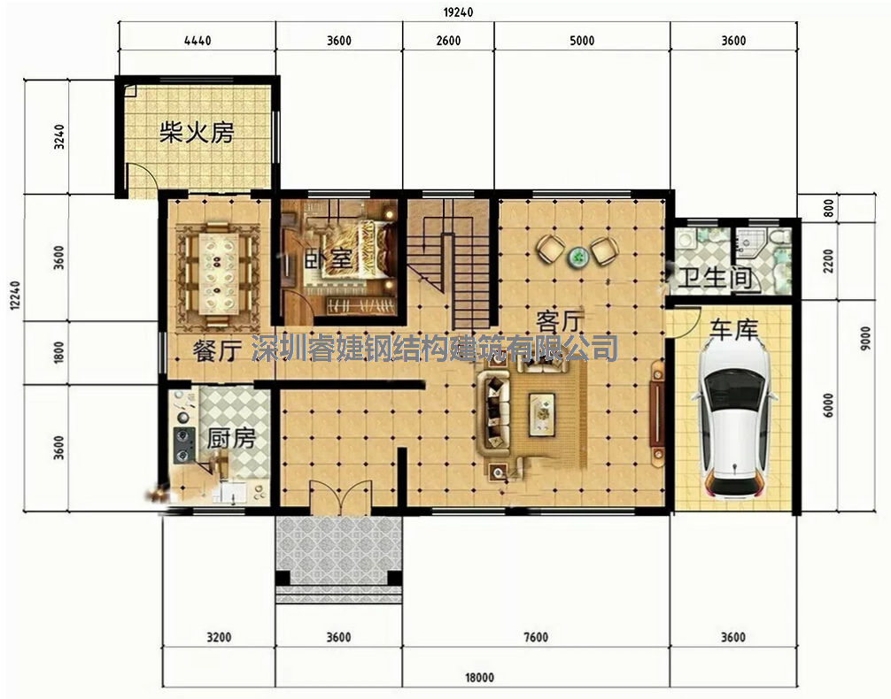推薦一套：帶柴火房和車(chē)庫的鋼結構別墅，美觀(guān)又實(shí)用(圖2)