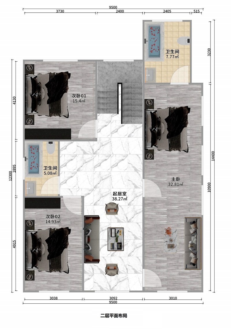 三層中式風(fēng)格輕鋼別墅戶(hù)型+建房配置表【版權戶(hù)型】(圖3)