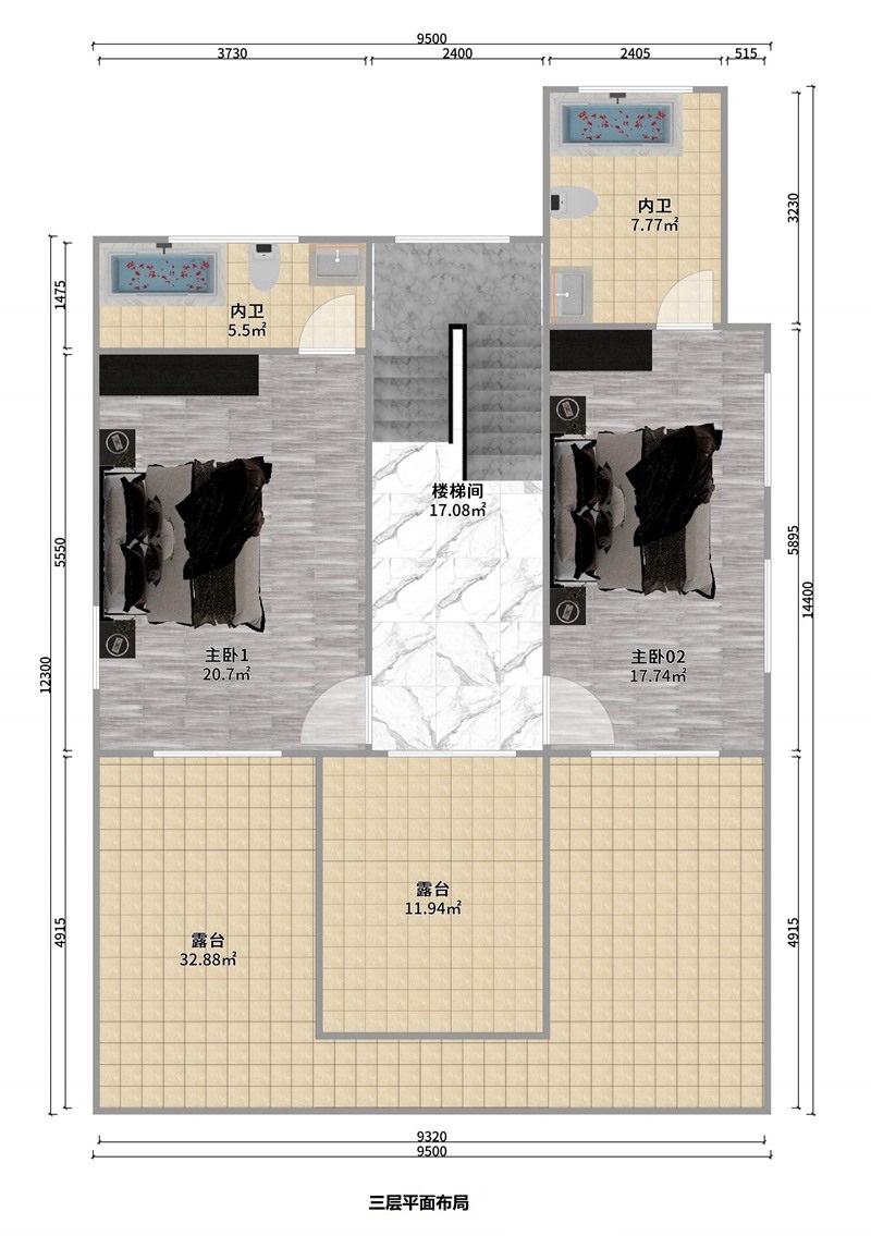 三層中式風(fēng)格輕鋼別墅戶(hù)型+建房配置表【版權戶(hù)型】(圖4)